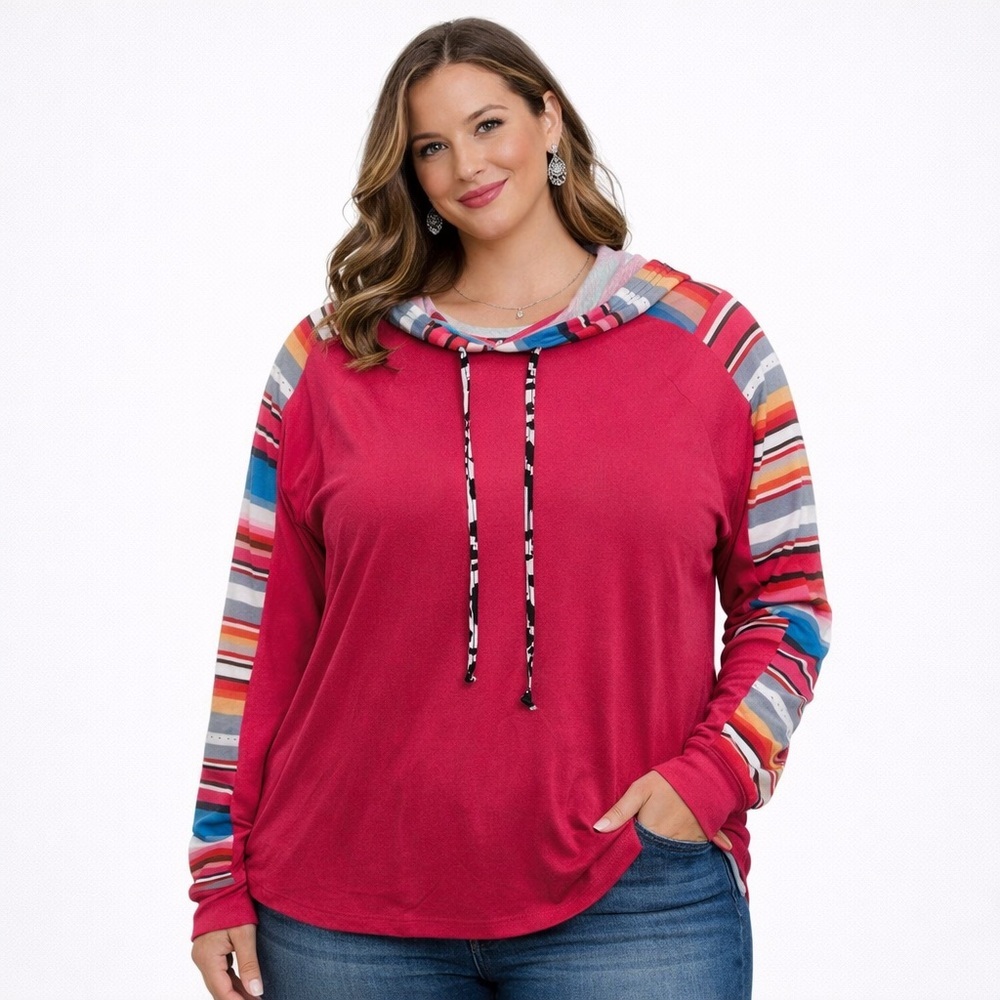 🤗 Southern Stitch Pink Hoodie Top with colorful accents. NWT